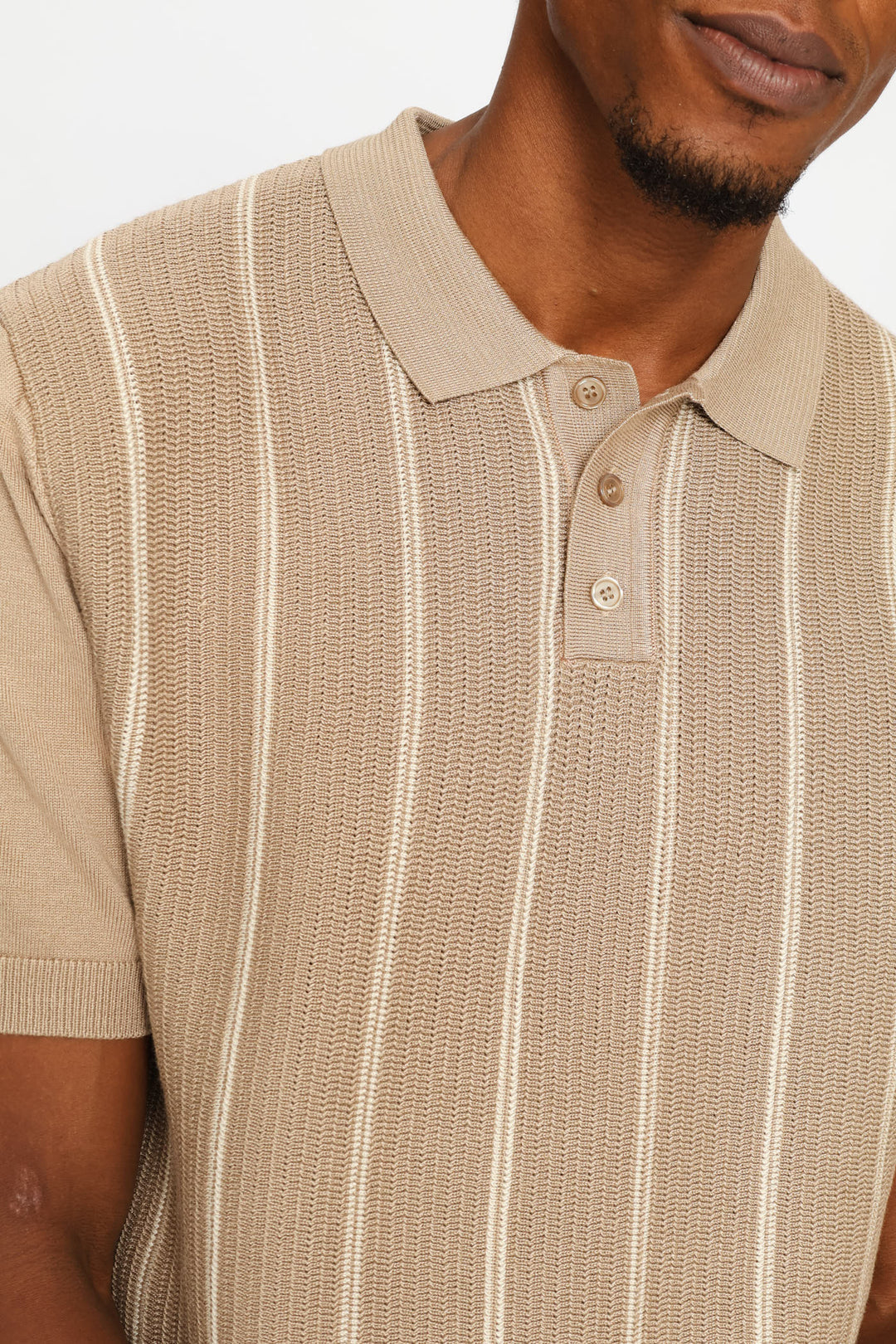 Thin Stripe Fine Gauge Golfer - Taupe