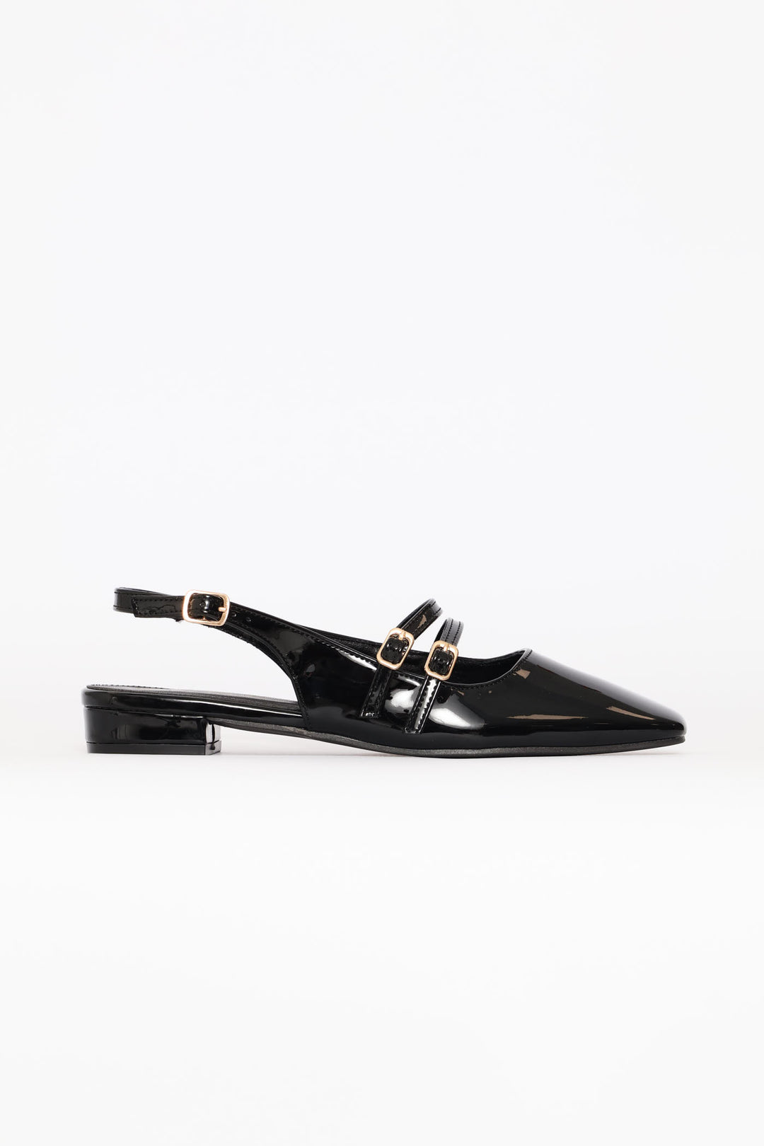 Double Buckle Mary Jane Slingback Mule - Black