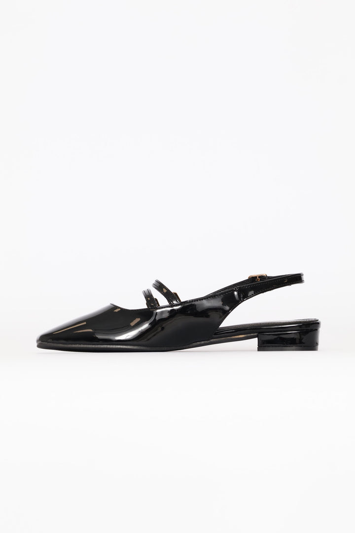 Double Buckle Mary Jane Slingback Mule - Black