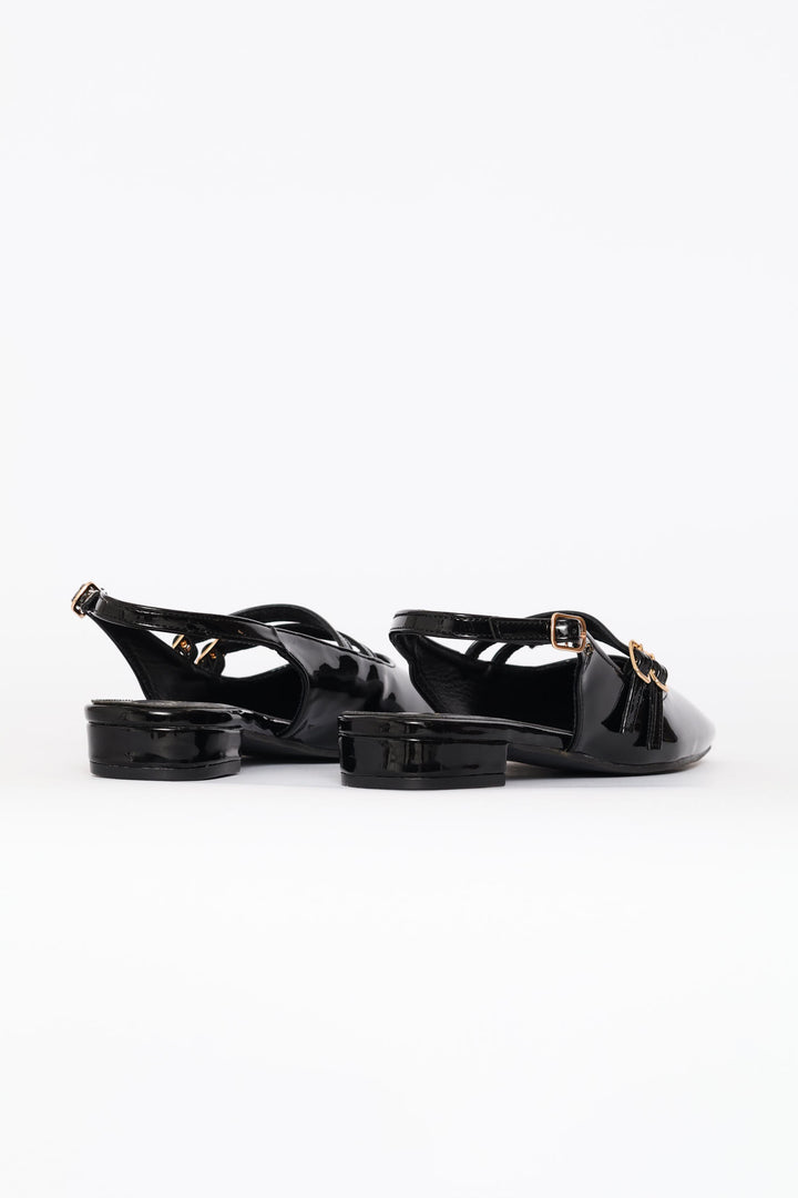 Double Buckle Mary Jane Slingback Mule - Black