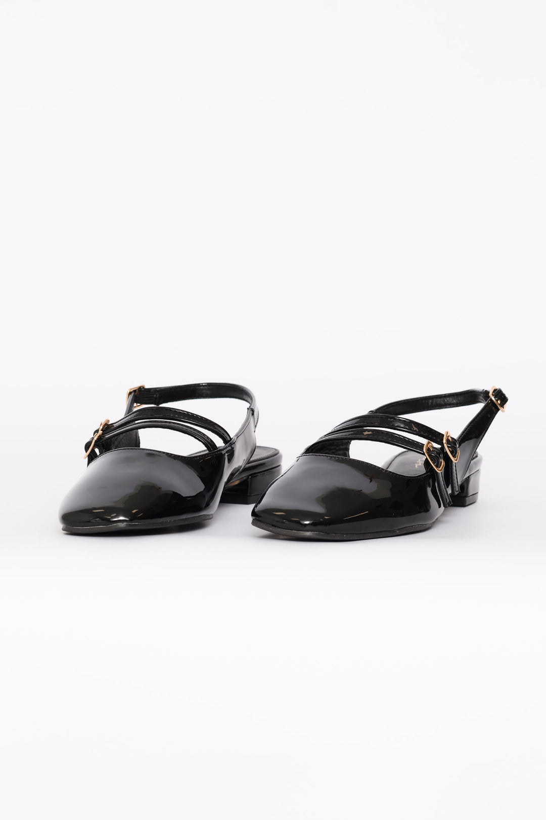 Double Buckle Mary Jane Slingback Mule - Black