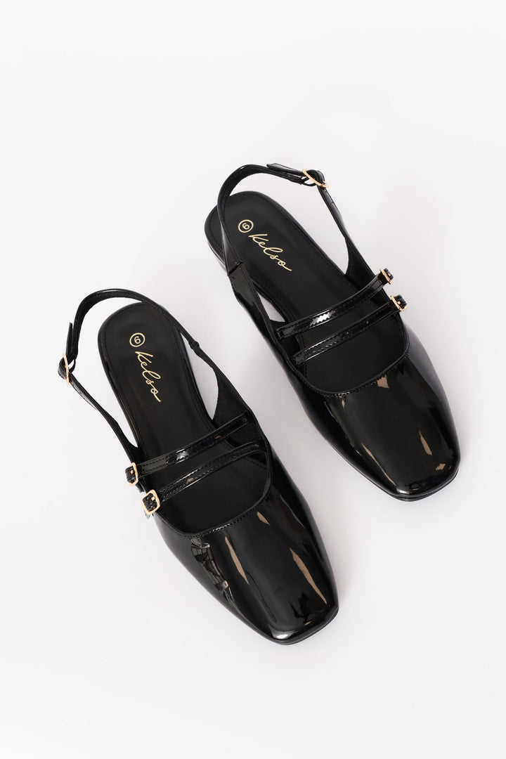 Double Buckle Mary Jane Slingback Mule - Black