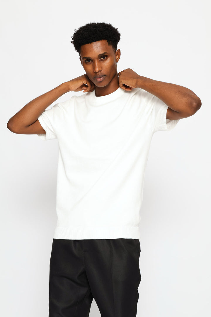 Smart Short Sleeve Knit Tee - White