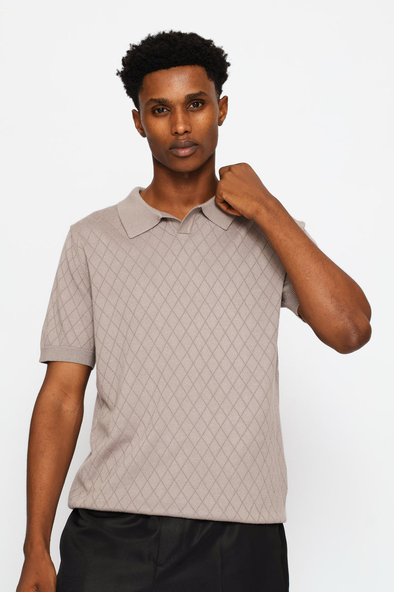 Textured Short Sleeve Knit Golfer - Taupe