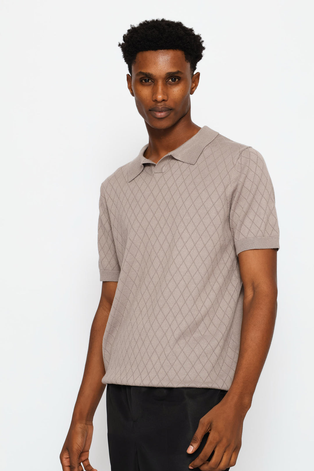 Textured Short Sleeve Knit Golfer - Taupe