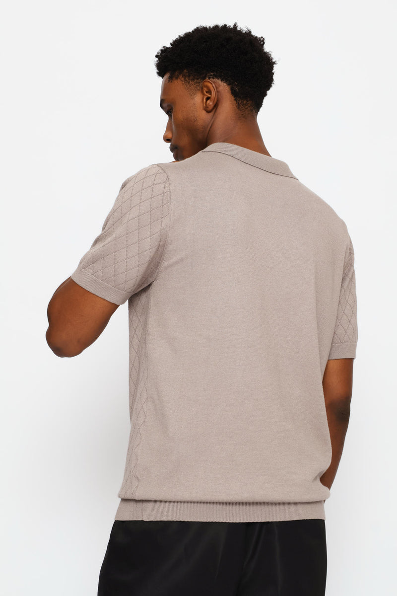 Textured Short Sleeve Knit Golfer - Taupe