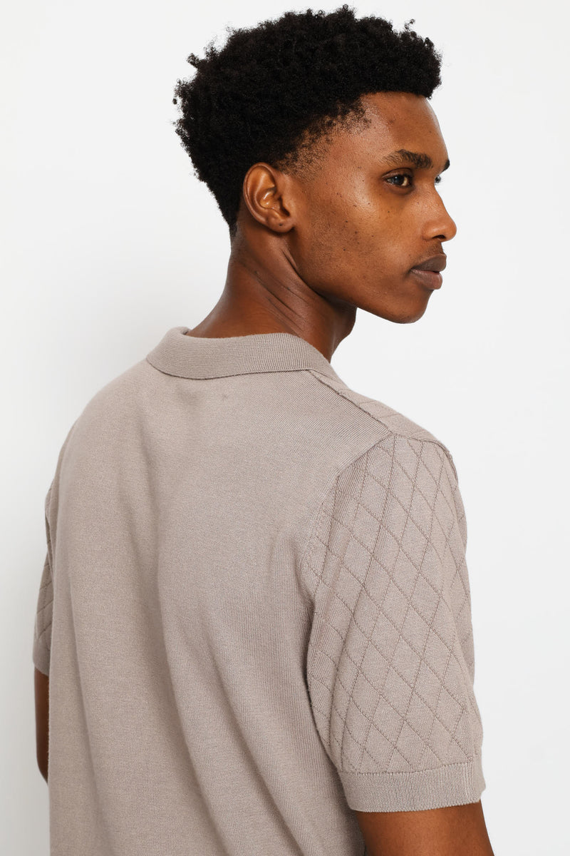 Textured Short Sleeve Knit Golfer - Taupe