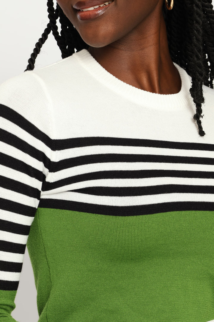 Striped Pullover - White/Black/Green