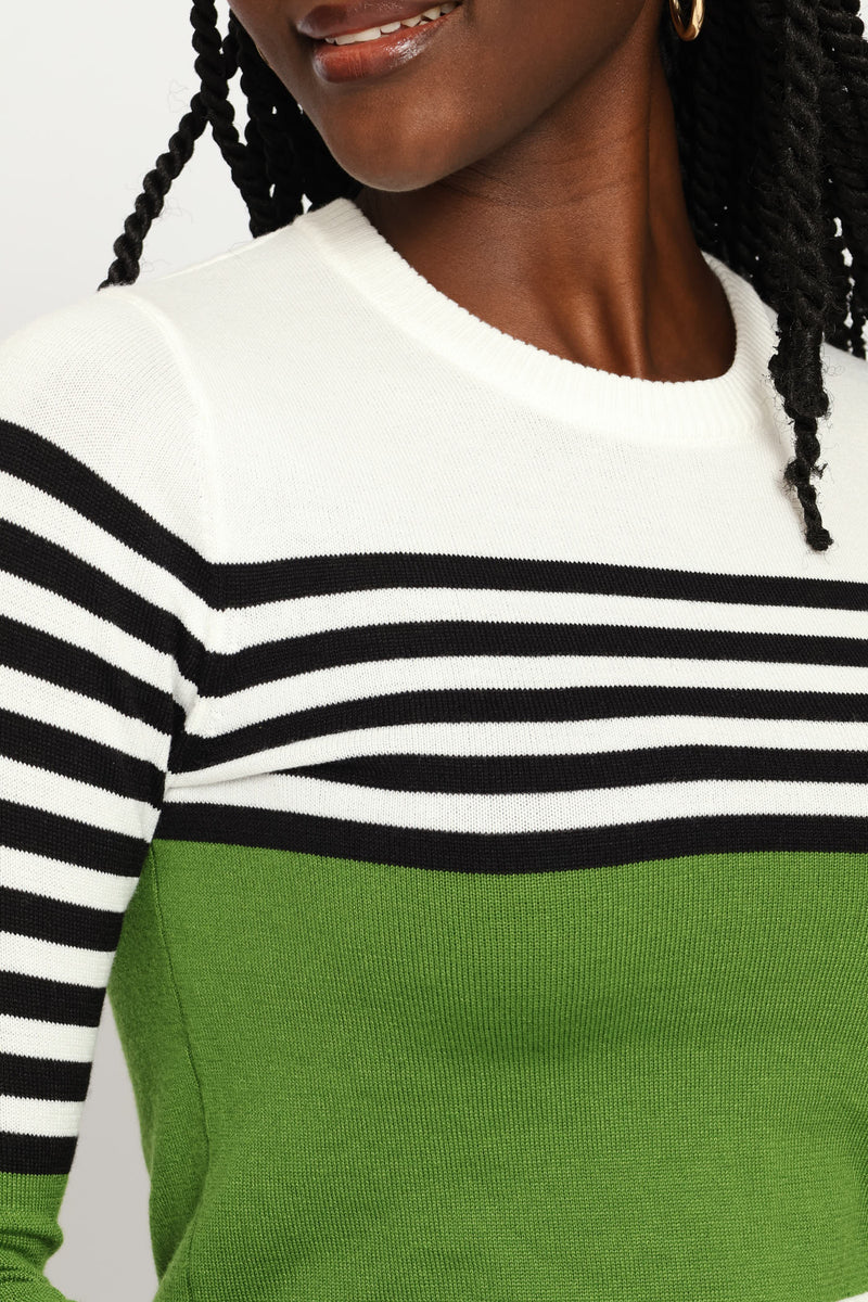 Striped Pullover - White/Black/Green