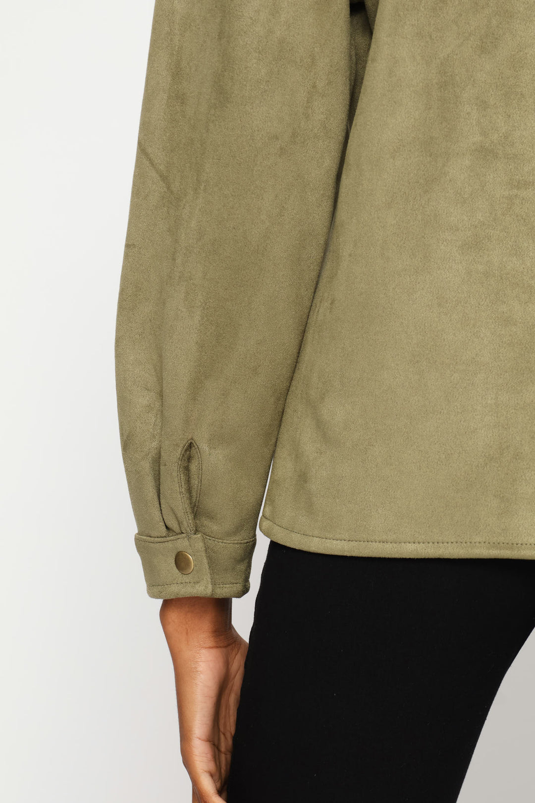Suede Shacket With Press Studs & Pockets - Fatigue