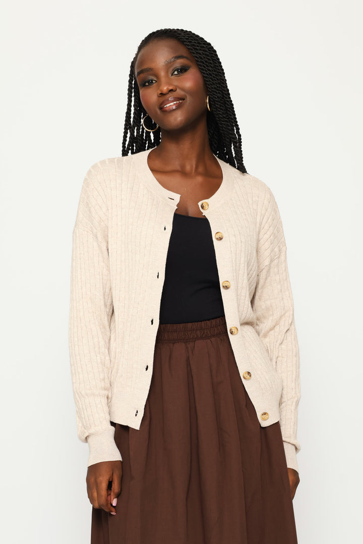 Cable Knit Cardigan - Oatmeal Melange