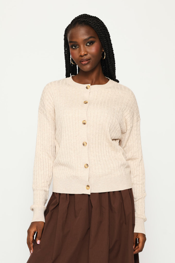 Cable Knit Cardigan - Oatmeal Melange