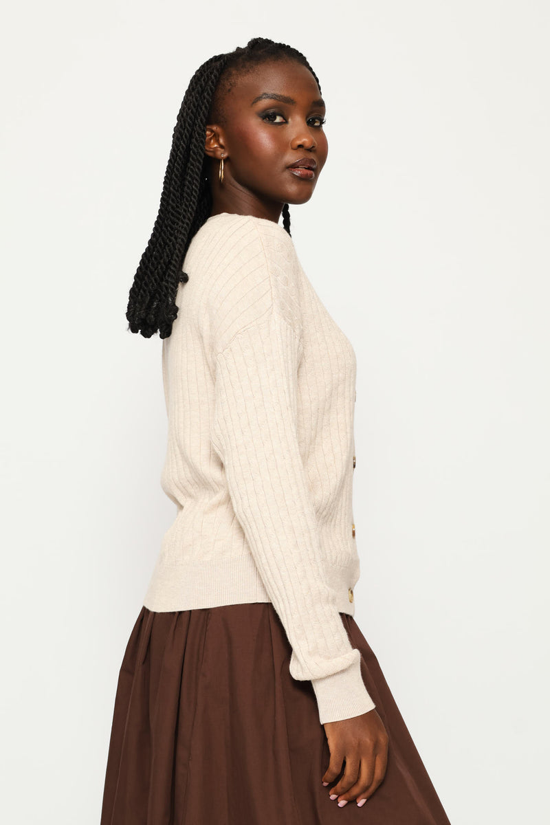 Cable Knit Cardigan - Oatmeal Melange