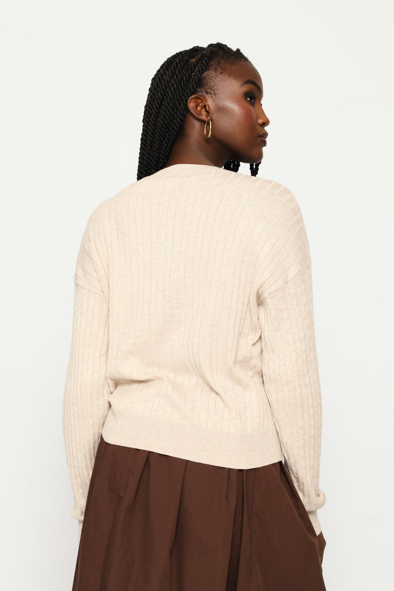 Cable Knit Cardigan - Oatmeal Melange