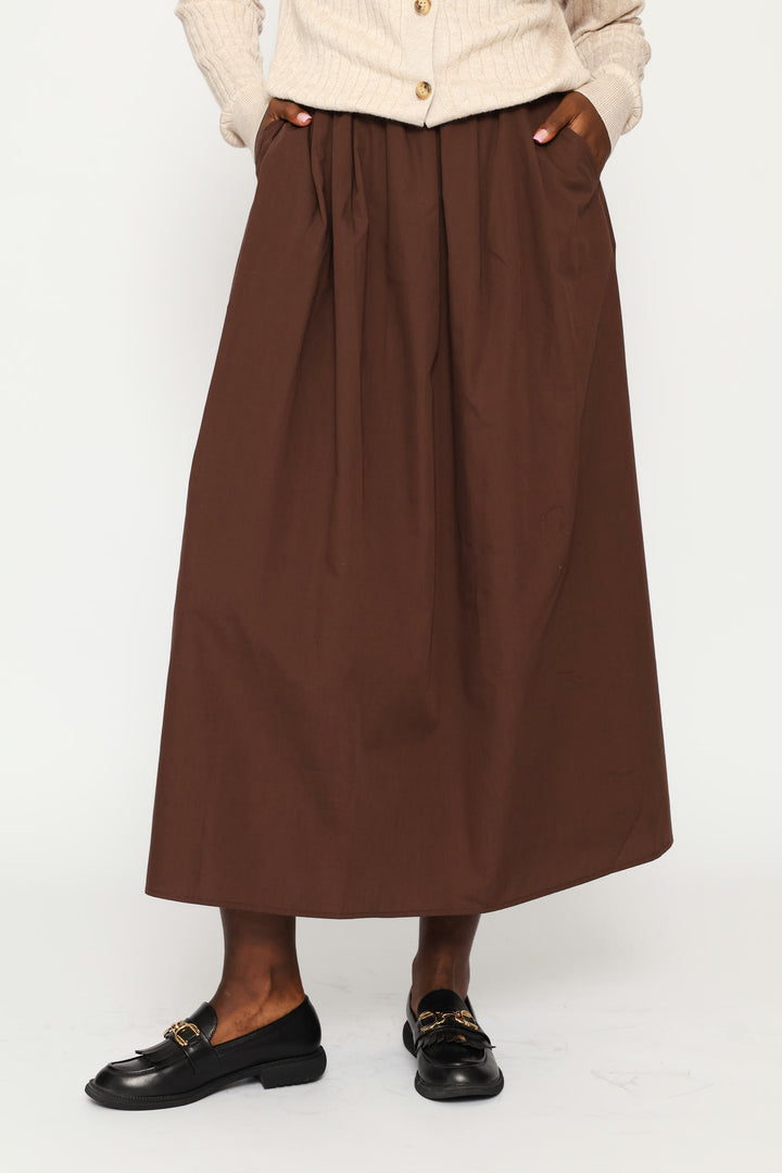 Poplin Flare Midi Skirt - Dark Chocolate