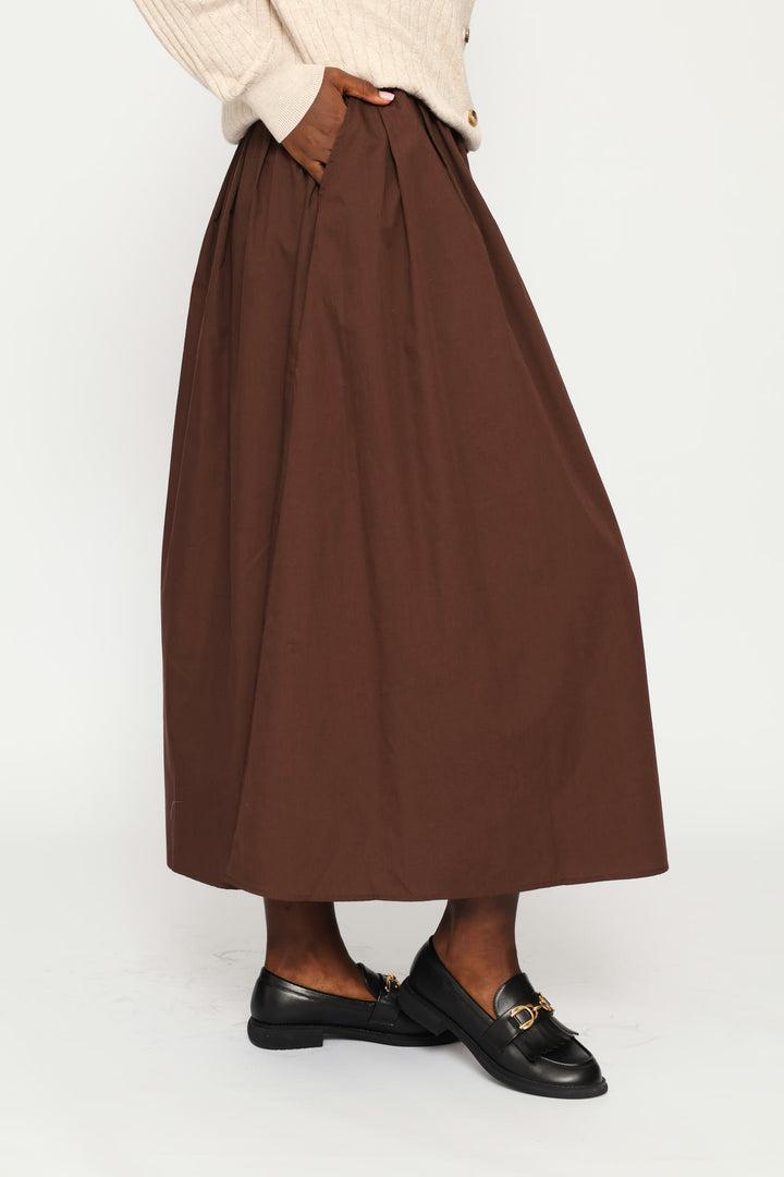 Poplin Flare Midi Skirt - Dark Chocolate