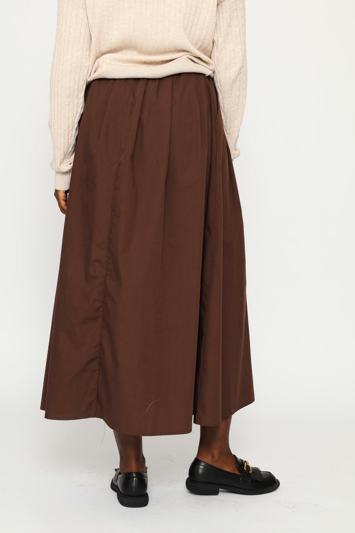 Poplin Flare Midi Skirt - Dark Chocolate