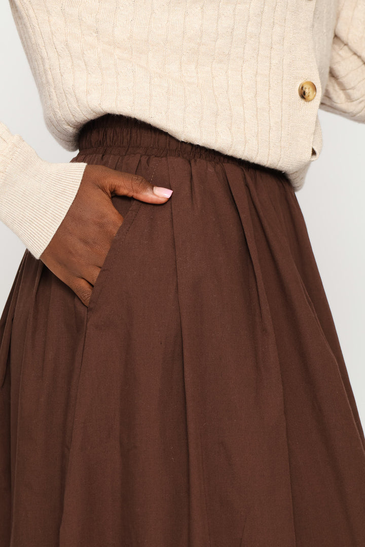 Poplin Flare Midi Skirt - Dark Chocolate