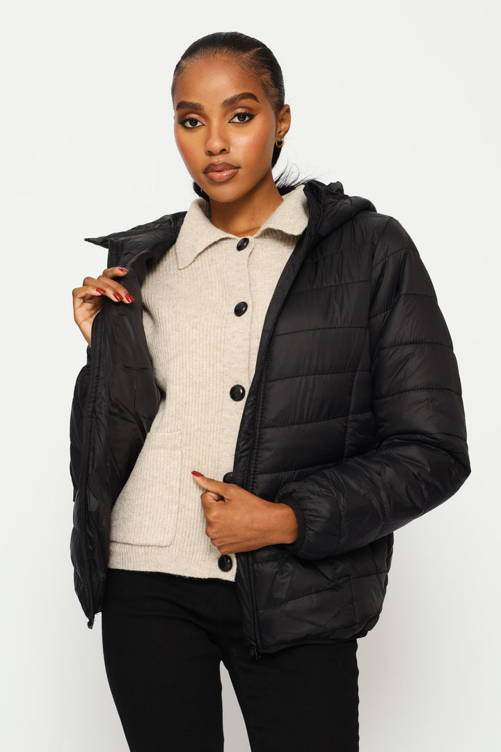 Classic Hooded Puffer Jacket - Black
