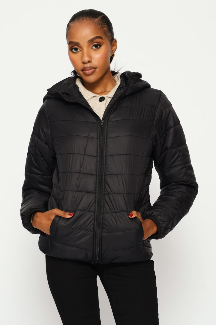 Classic Hooded Puffer Jacket - Black