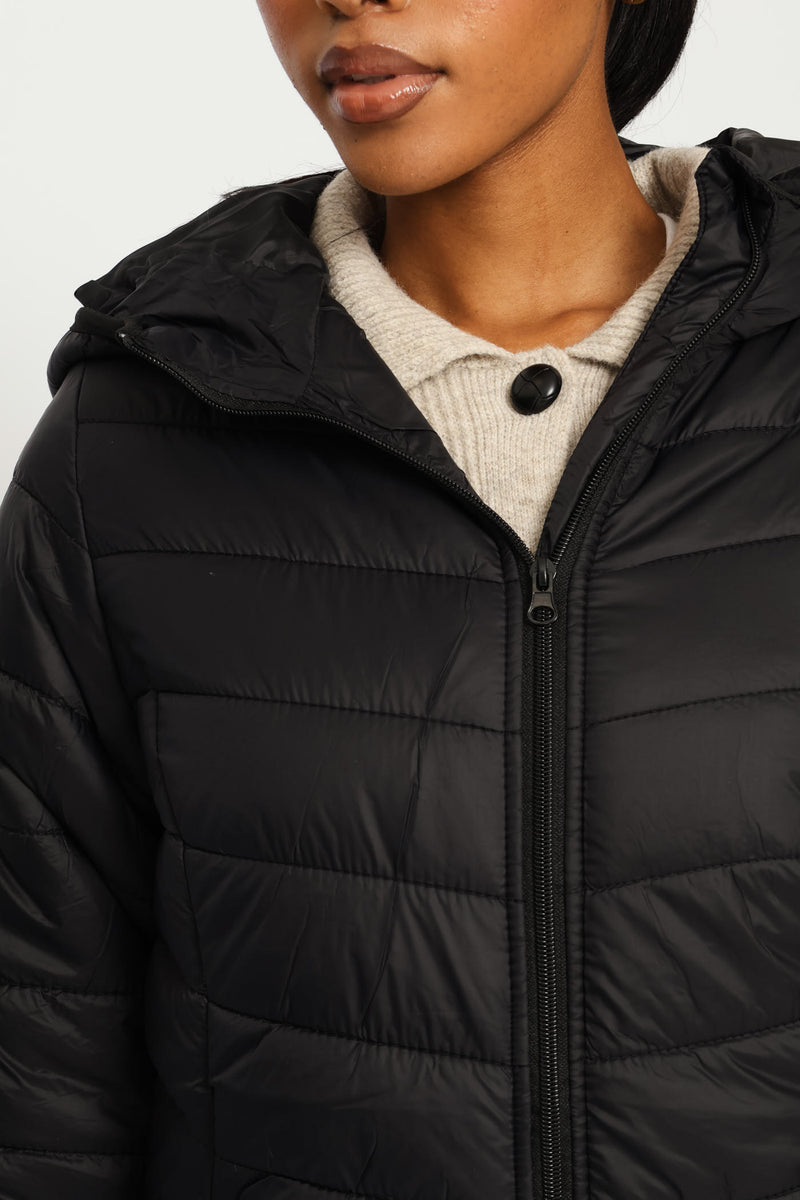 Classic Hooded Puffer Jacket - Black