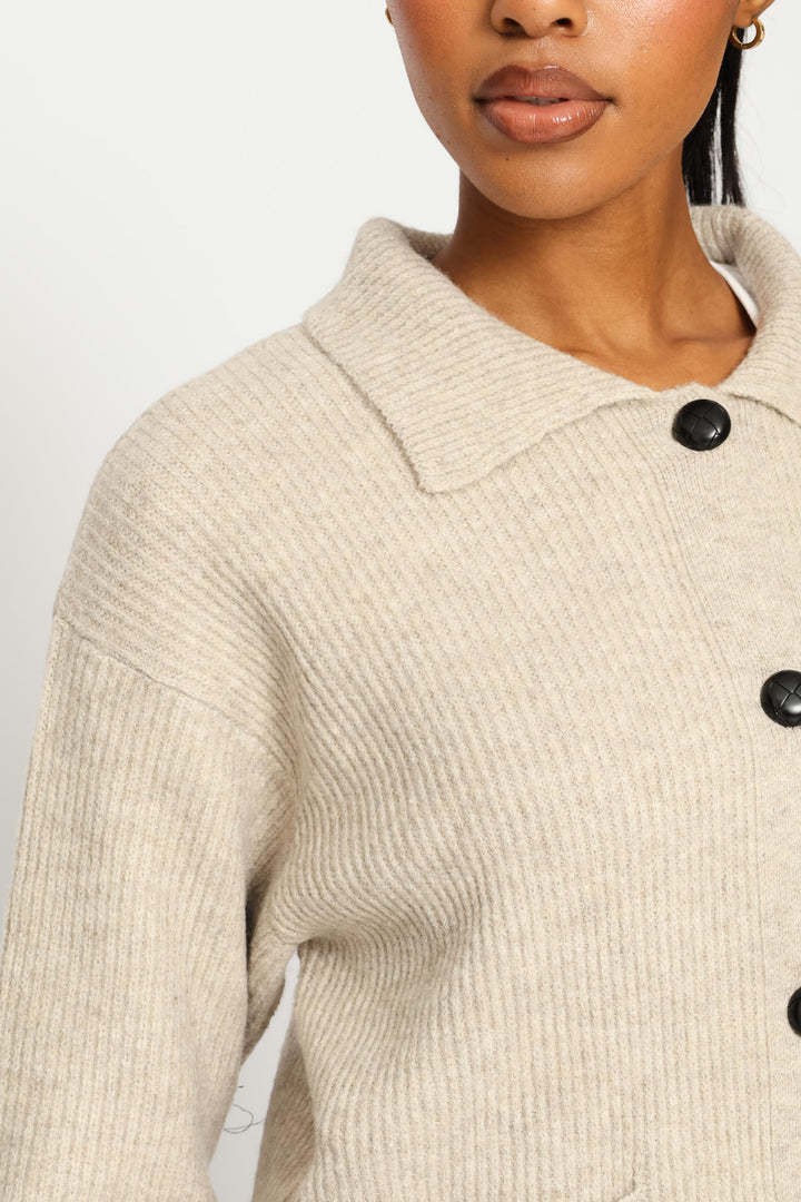 Collared Chunky Cardigan - Oatmeal Melange
