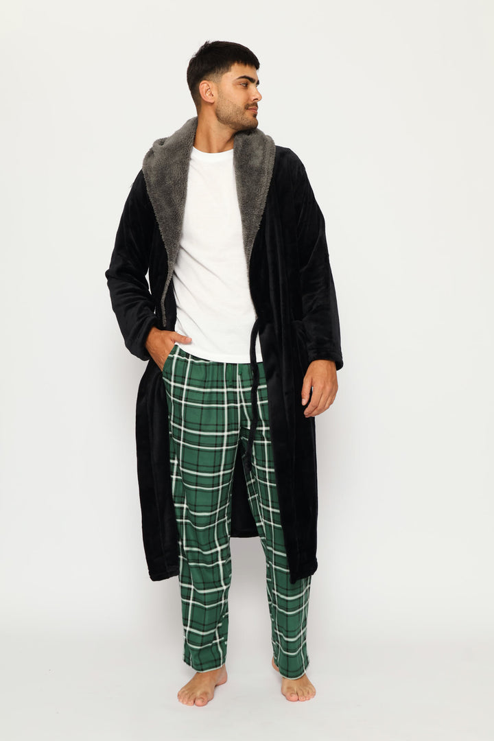 Sherpa & Coral Fleece Hooded Gown - Black
