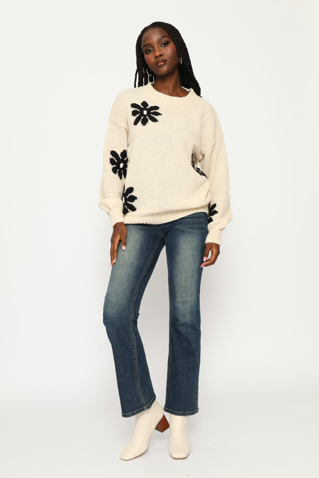 Jacquard Print Pullover - Cream/Black
