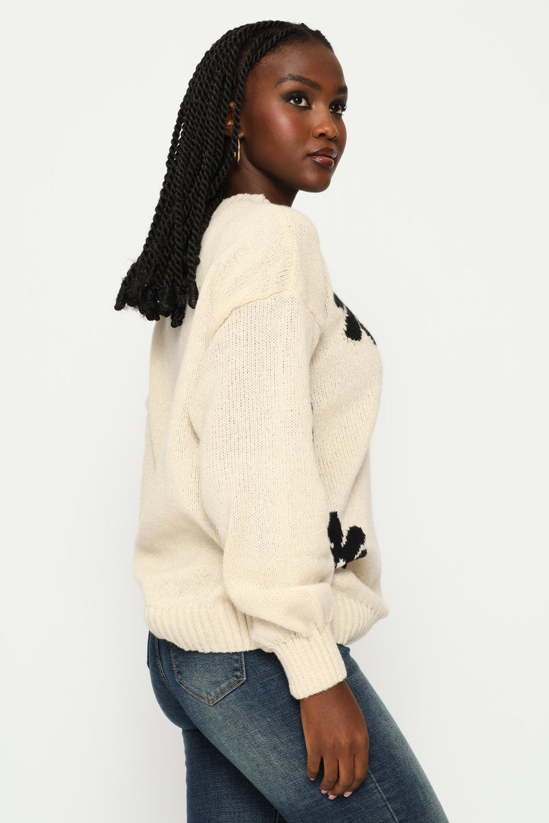 Jacquard Print Pullover - Cream/Black