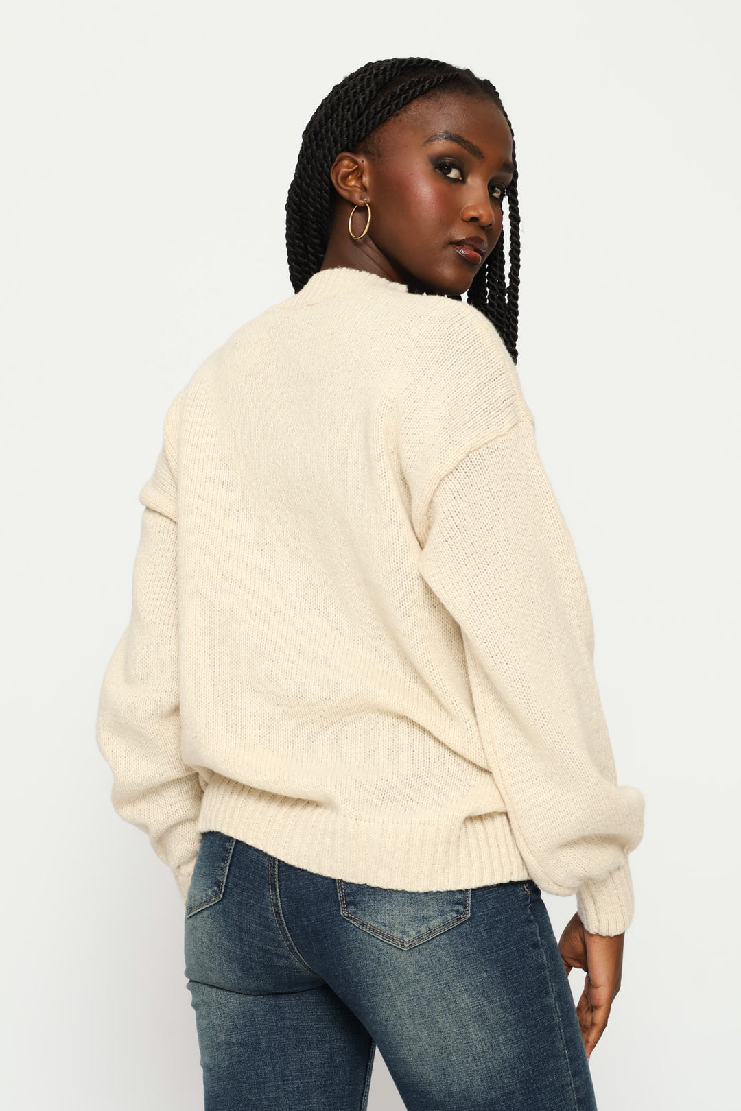Jacquard Print Pullover - Cream/Black
