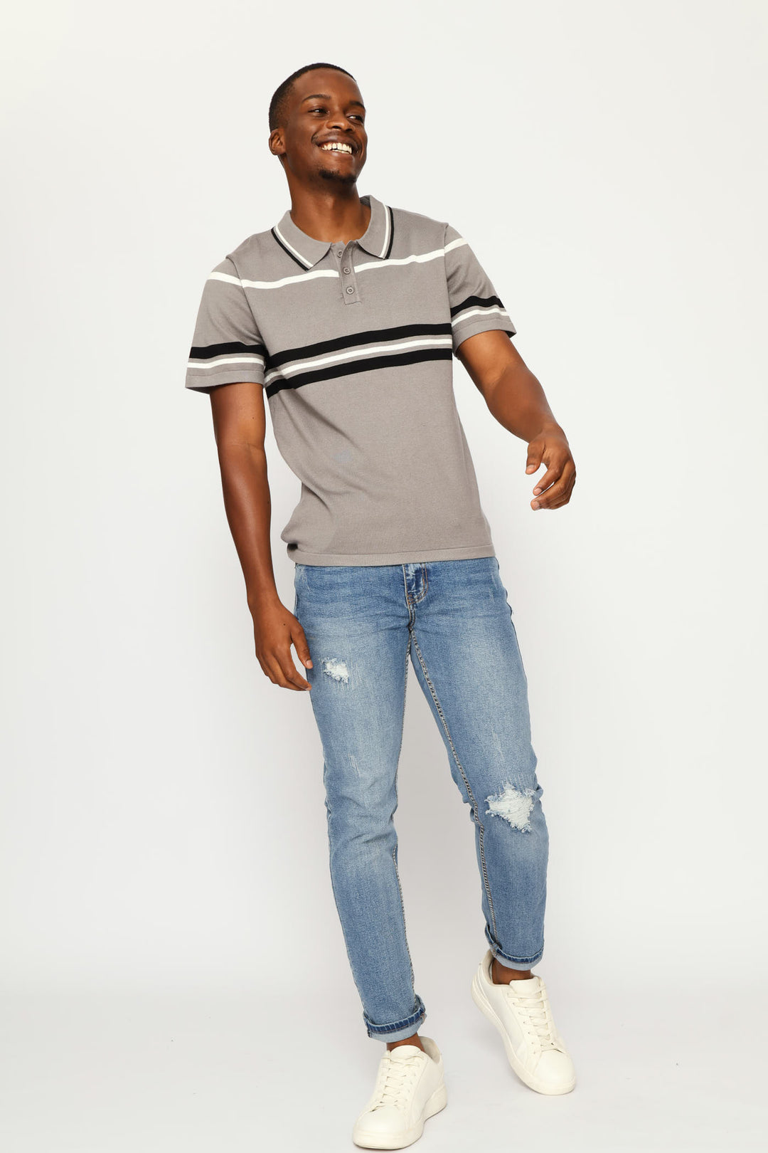 Stripe Knit Golfer - Charcoal