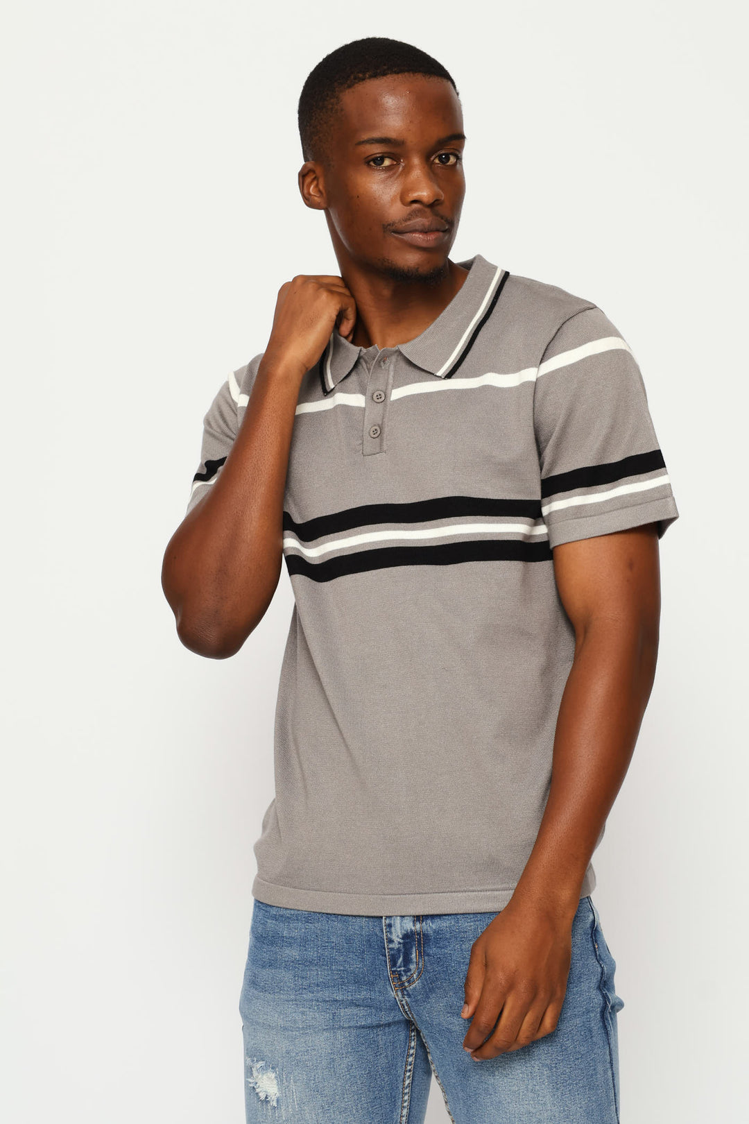 Stripe Knit Golfer - Charcoal