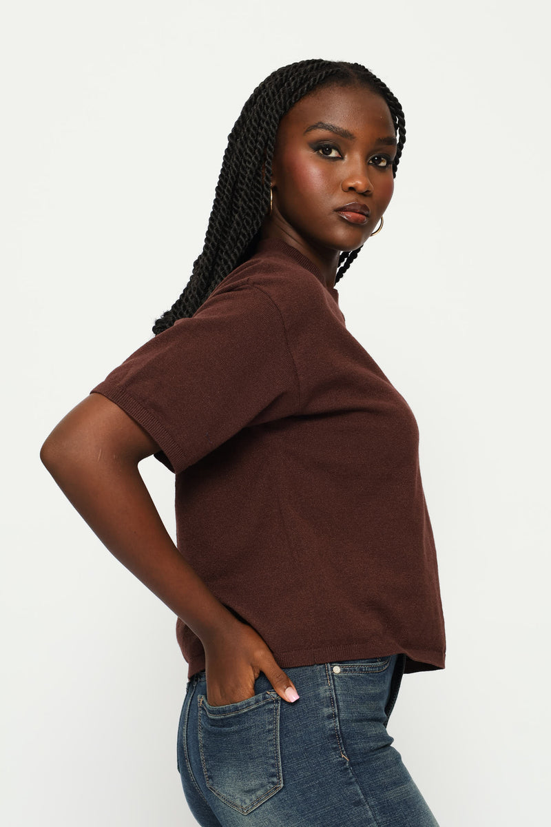 Boxy Knitwear Tee - Chocolate