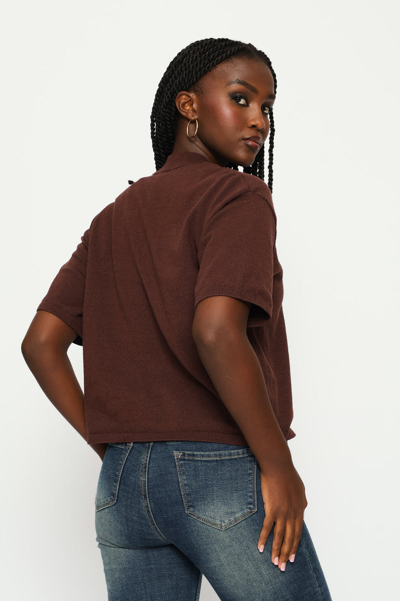 Boxy Knitwear Tee - Chocolate