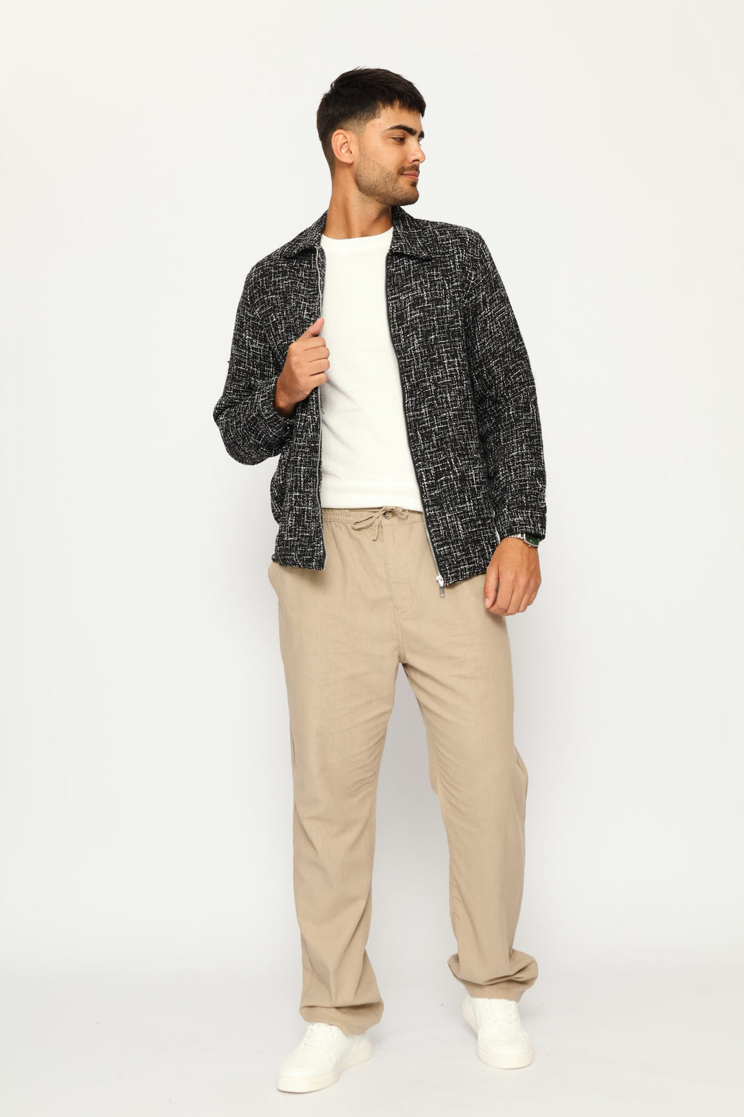 Long Sleeve Textured Shacket - Black/Grey