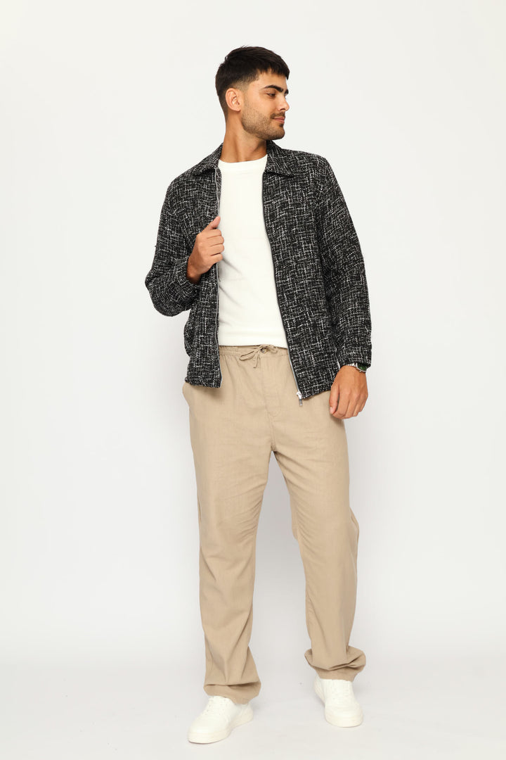 Long Sleeve Textured Shacket - Black/Grey