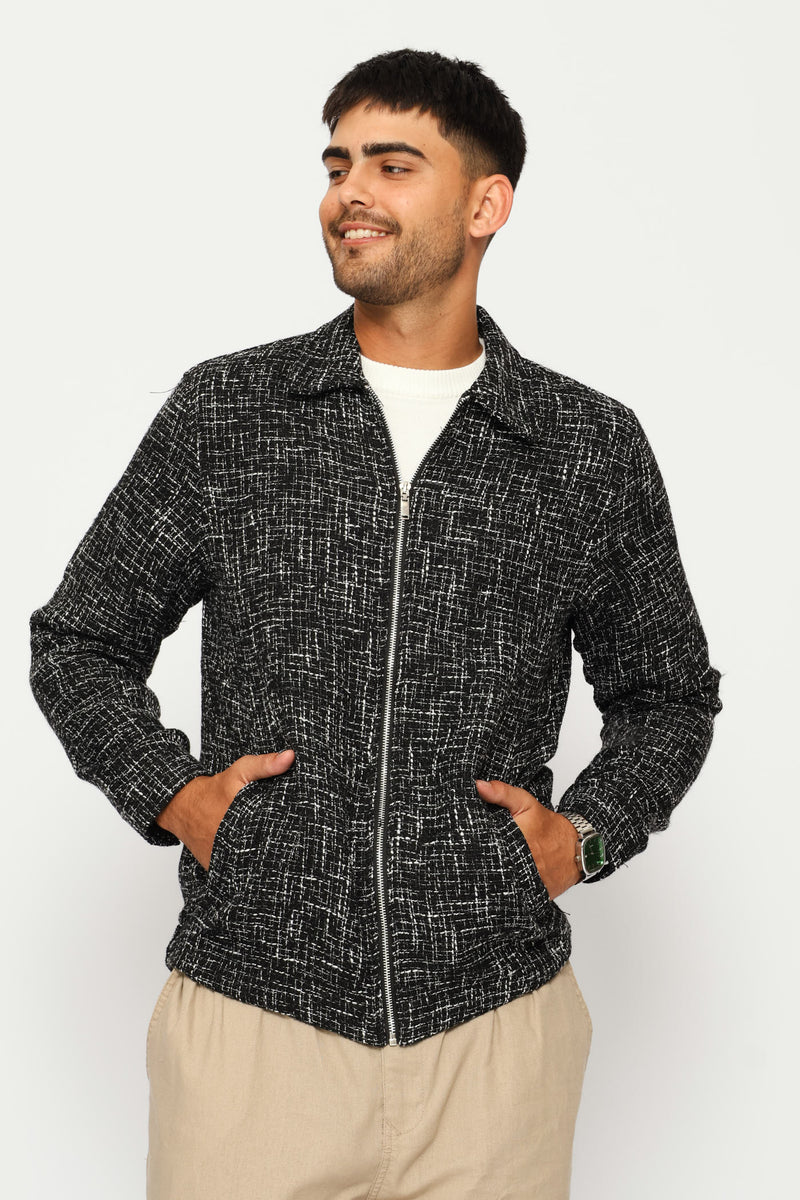 Long Sleeve Textured Shacket - Black/Grey