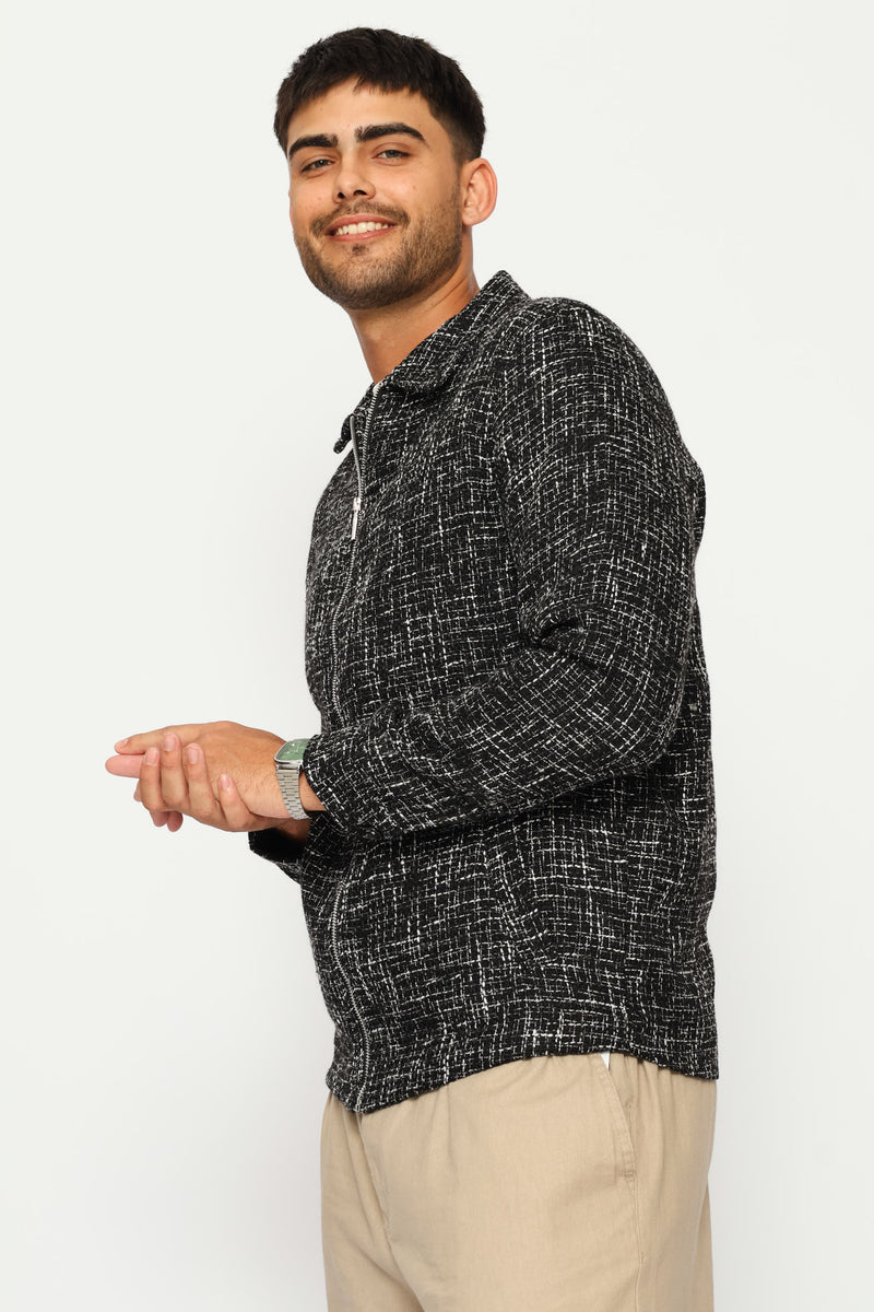 Long Sleeve Textured Shacket - Black/Grey