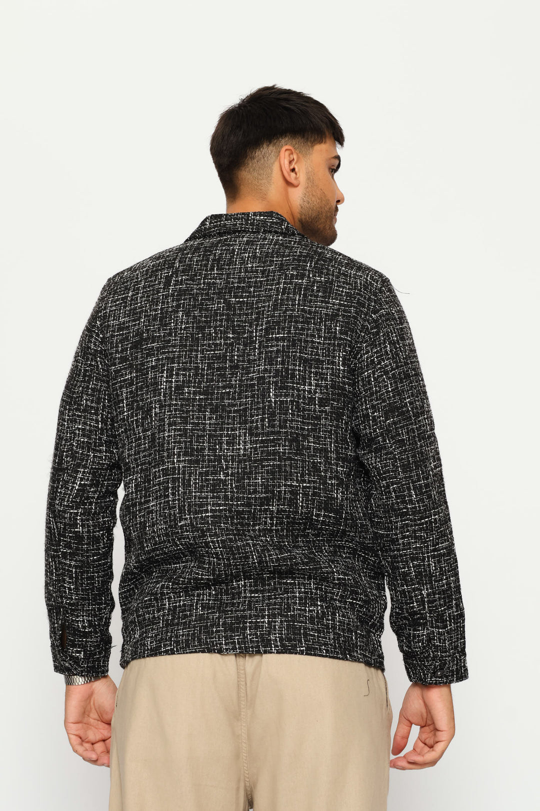 Long Sleeve Textured Shacket - Black/Grey