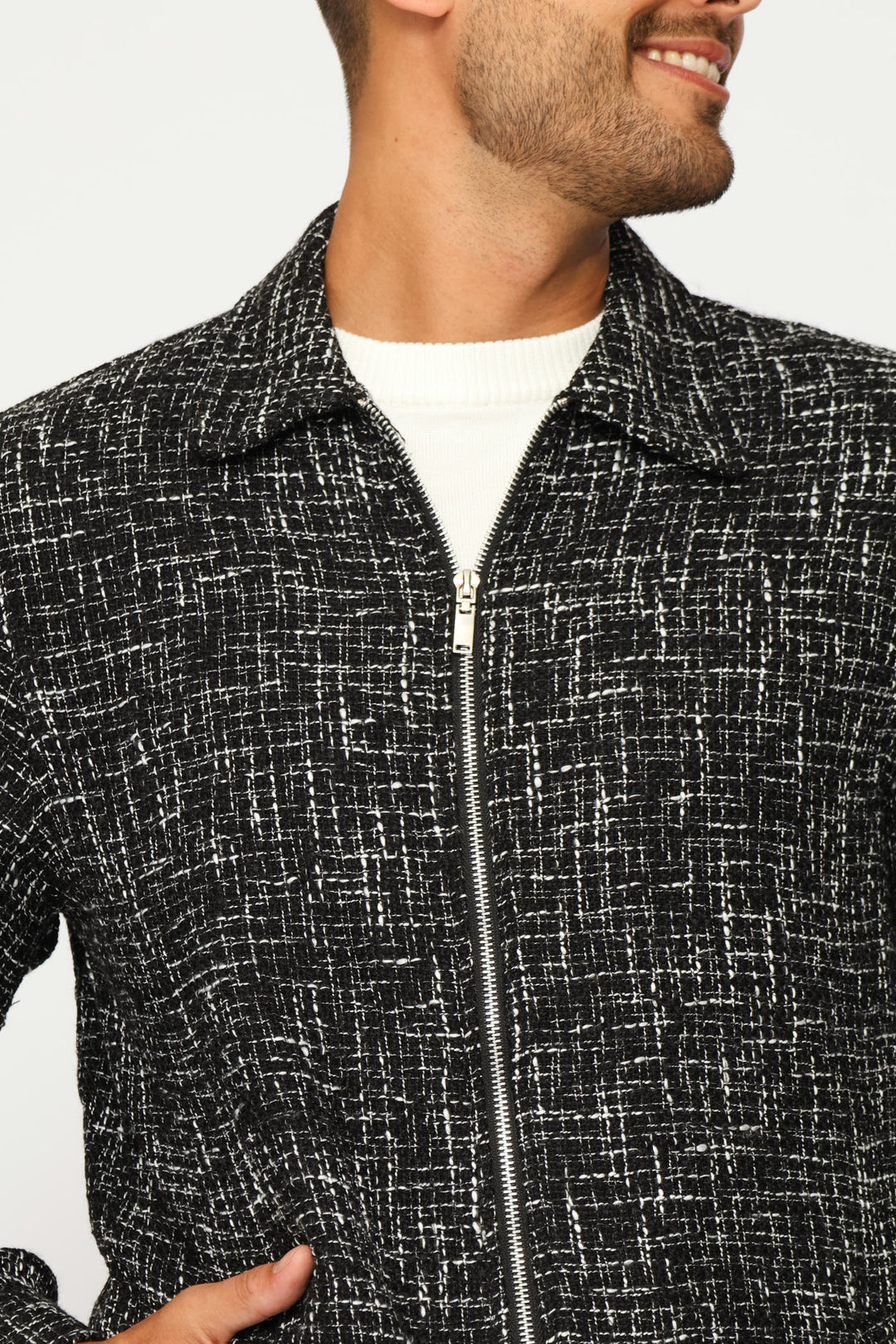 Long Sleeve Textured Shacket - Black/Grey