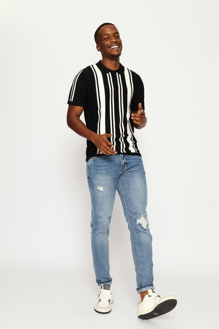 Fine Knit Golfer - Black/Ecru