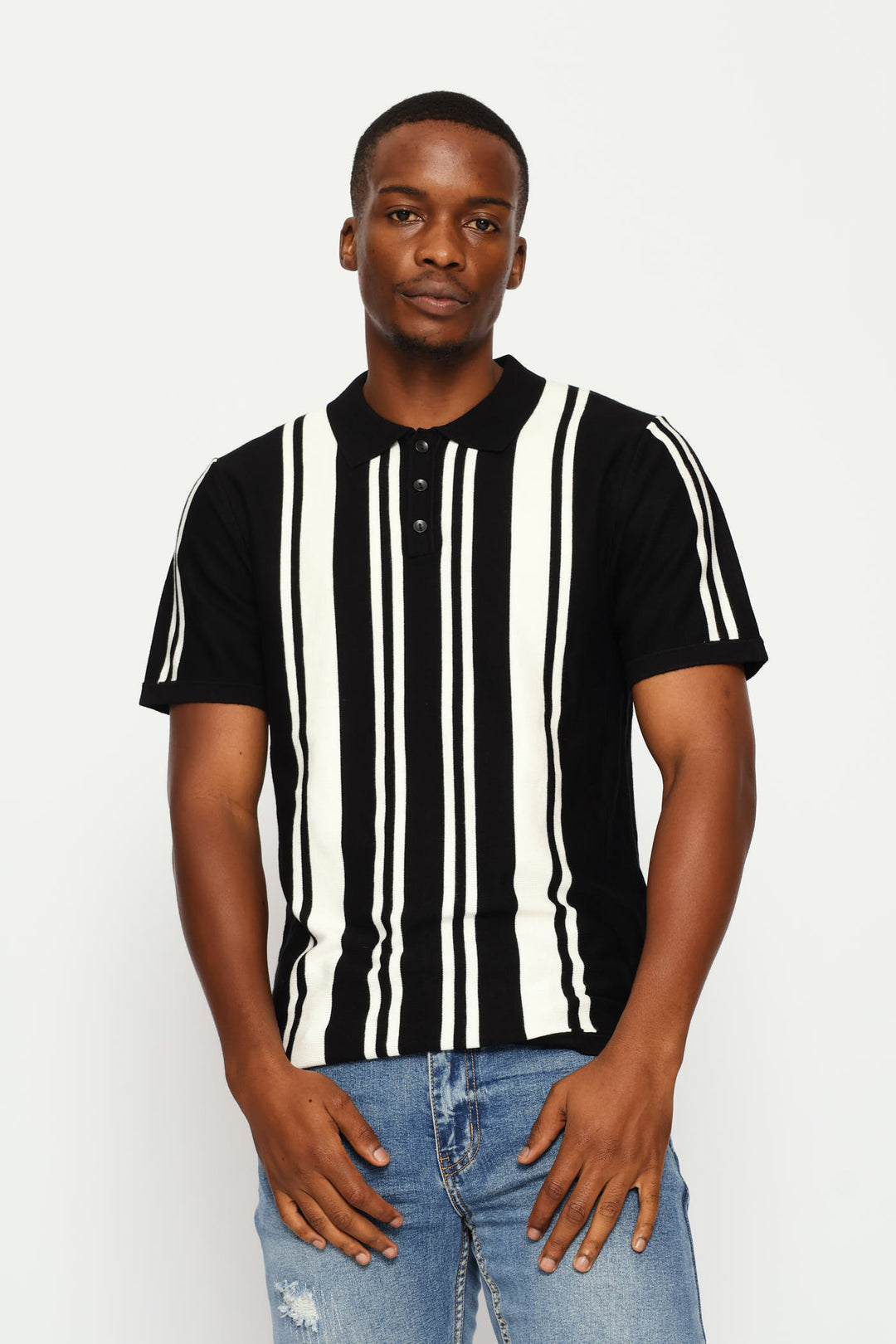 Fine Knit Golfer - Black/Ecru