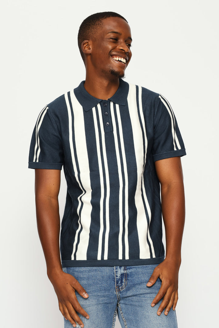 Fine Knit Golfer - Blue/White