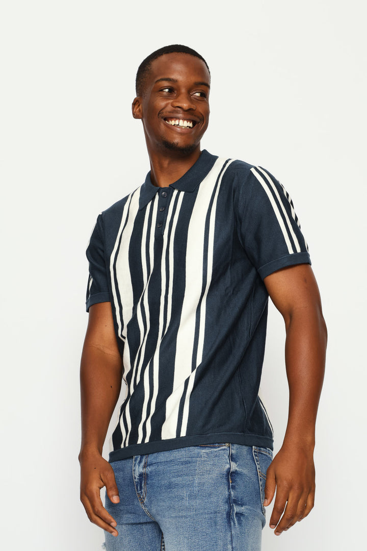 Fine Knit Golfer - Blue/White