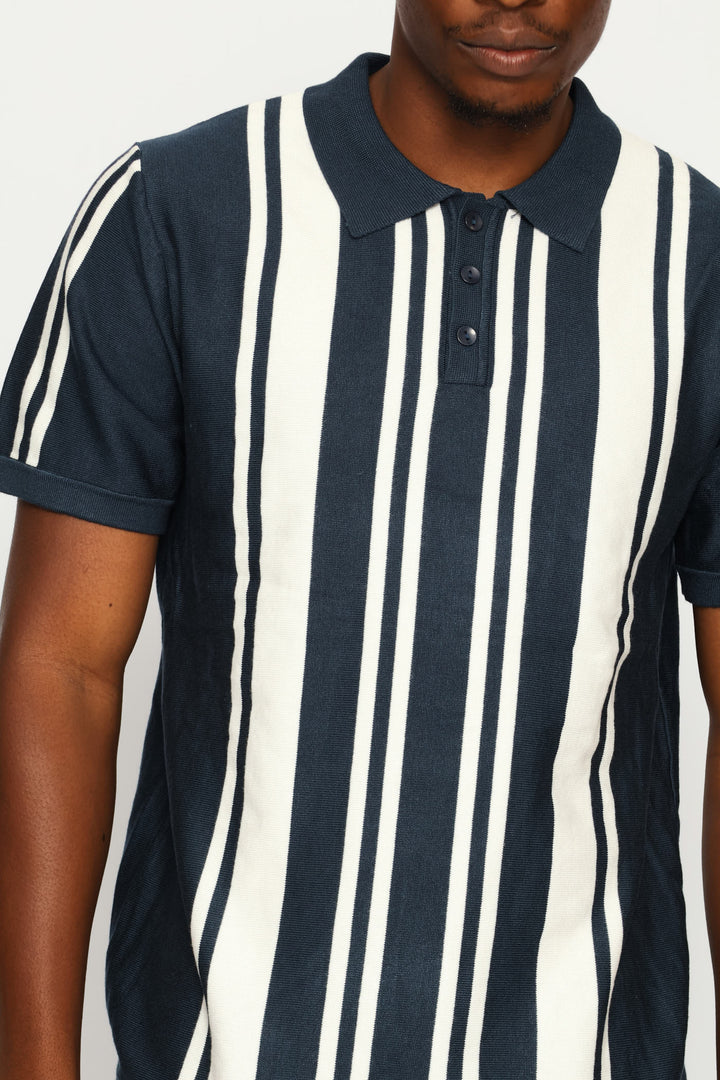 Fine Knit Golfer - Blue/White