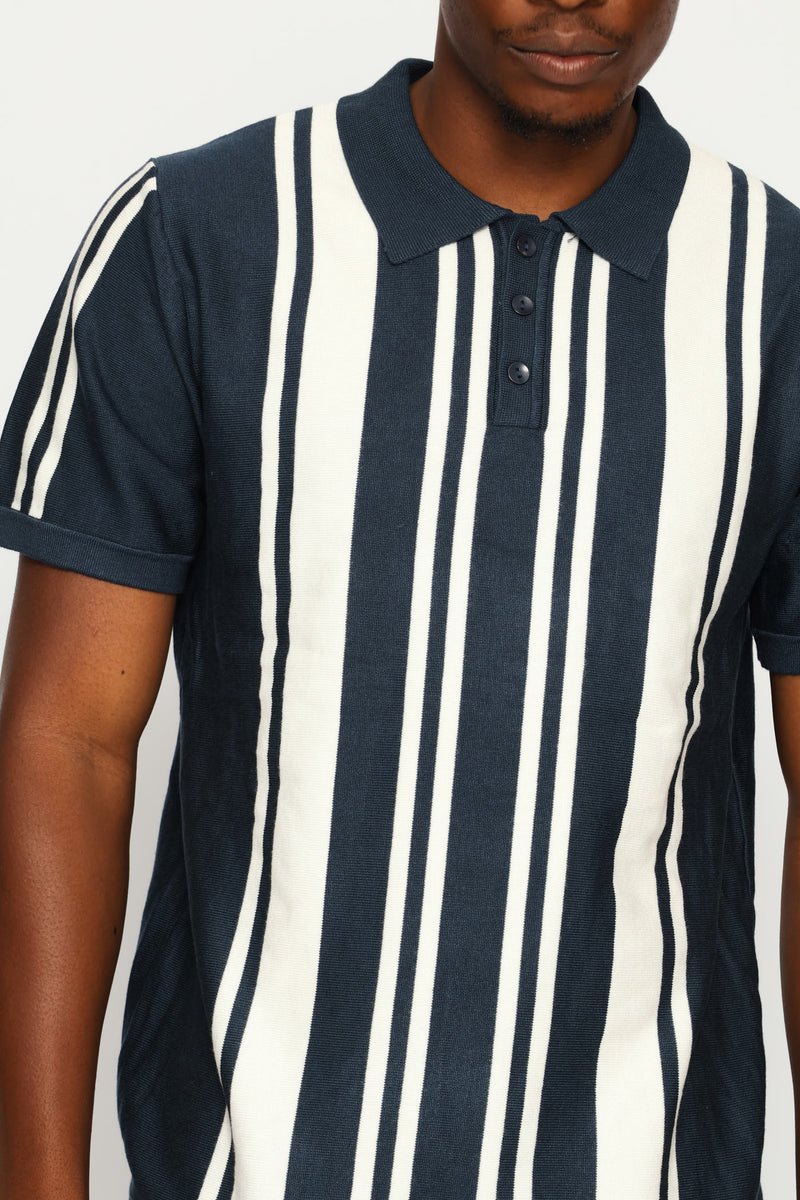 Fine Knit Golfer - Blue/White