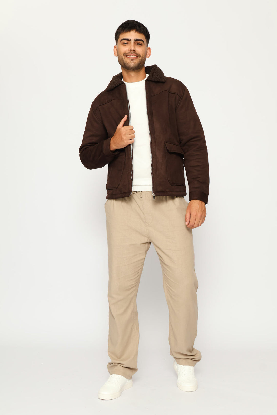 Long Sleeve Sherpa Jacket - Brown