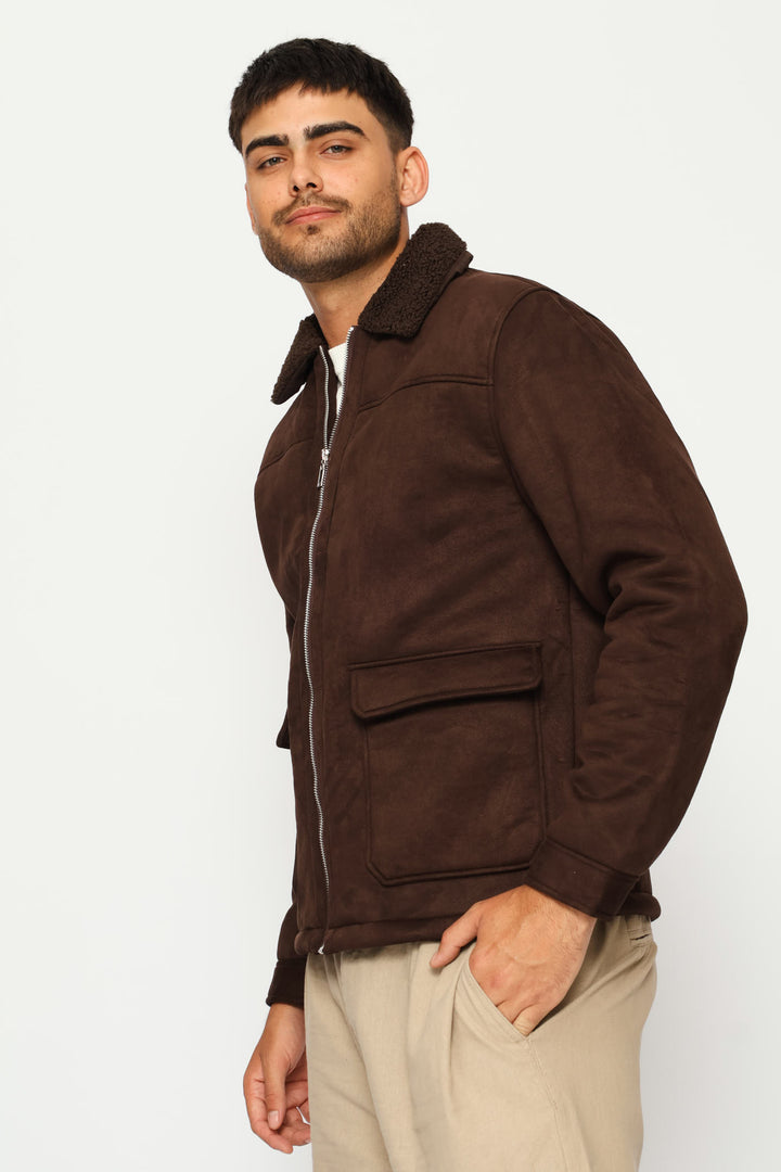 Long Sleeve Sherpa Jacket - Brown