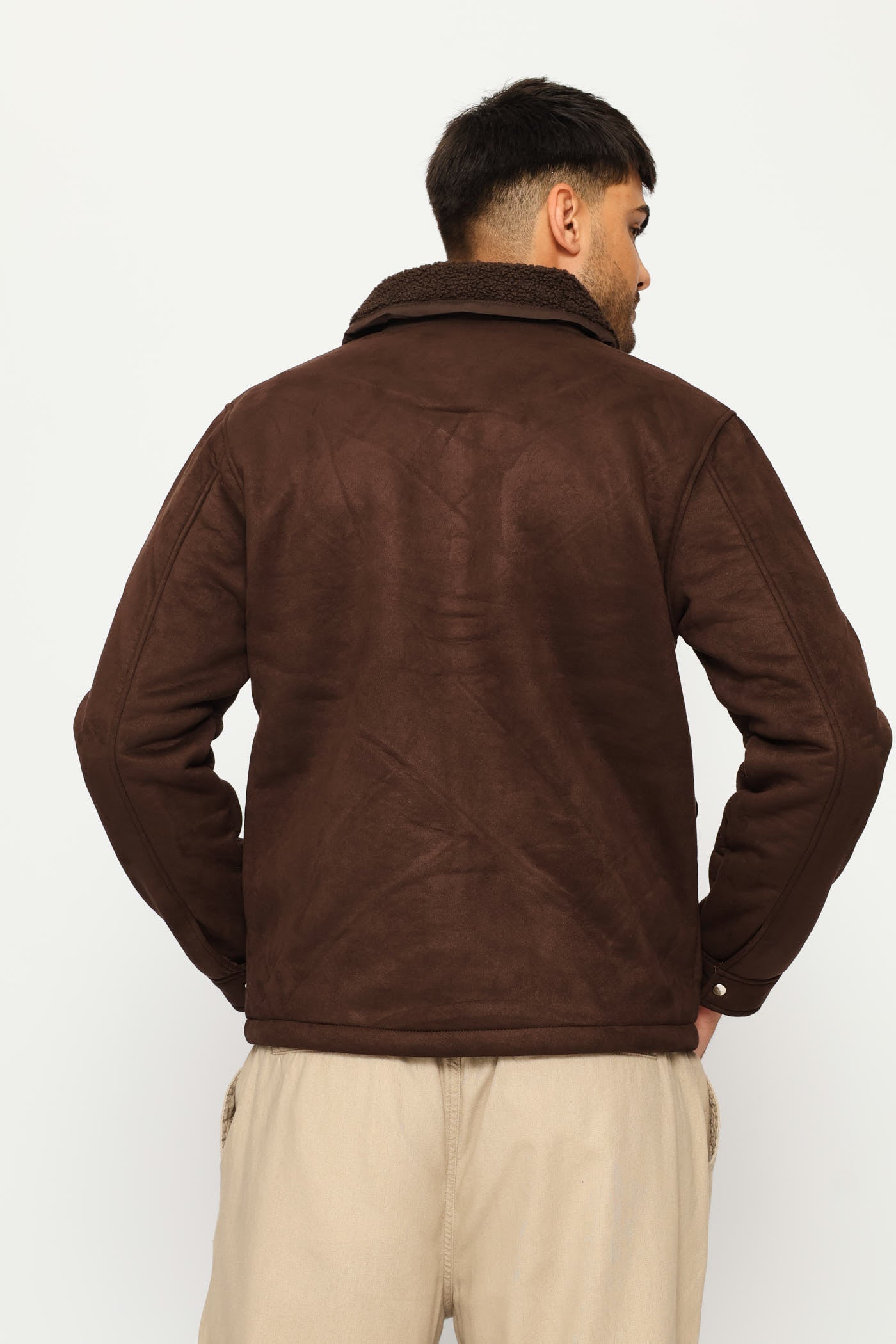 Mens Long Sleeve Sherpa Jacket - Brown – Edgars
