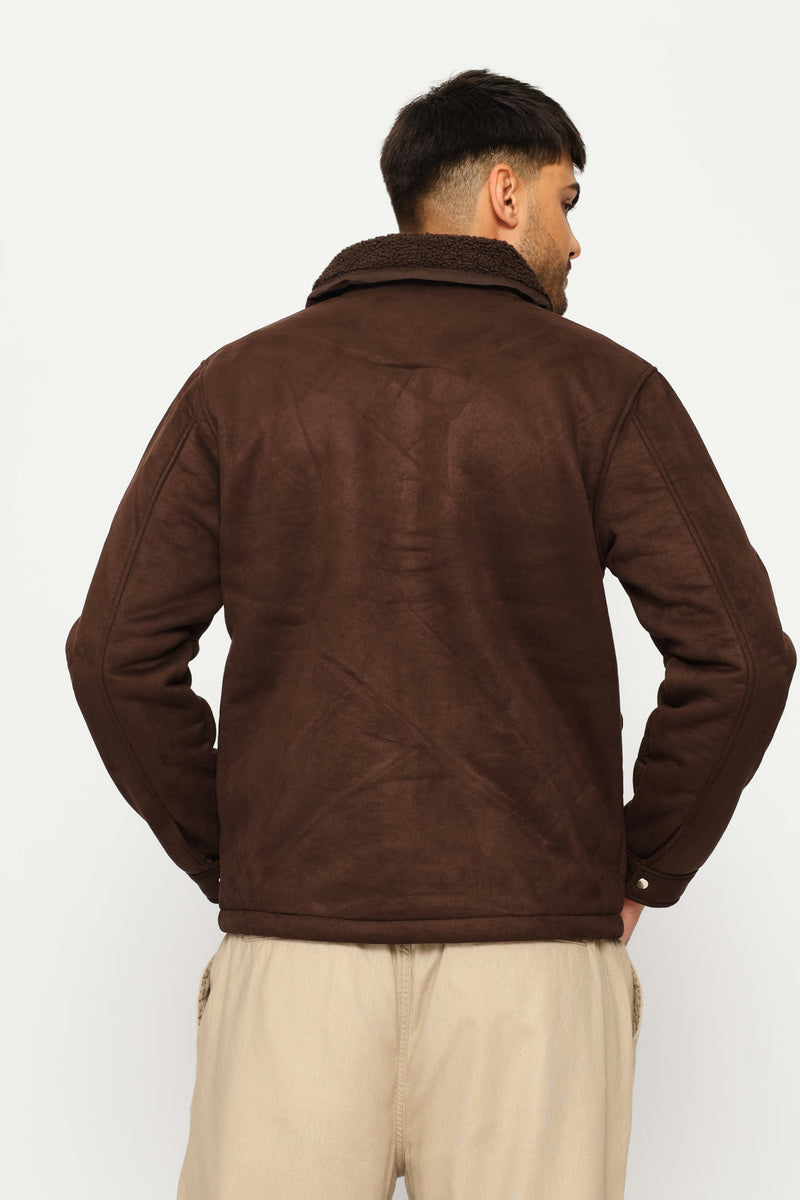 Long Sleeve Sherpa Jacket - Brown